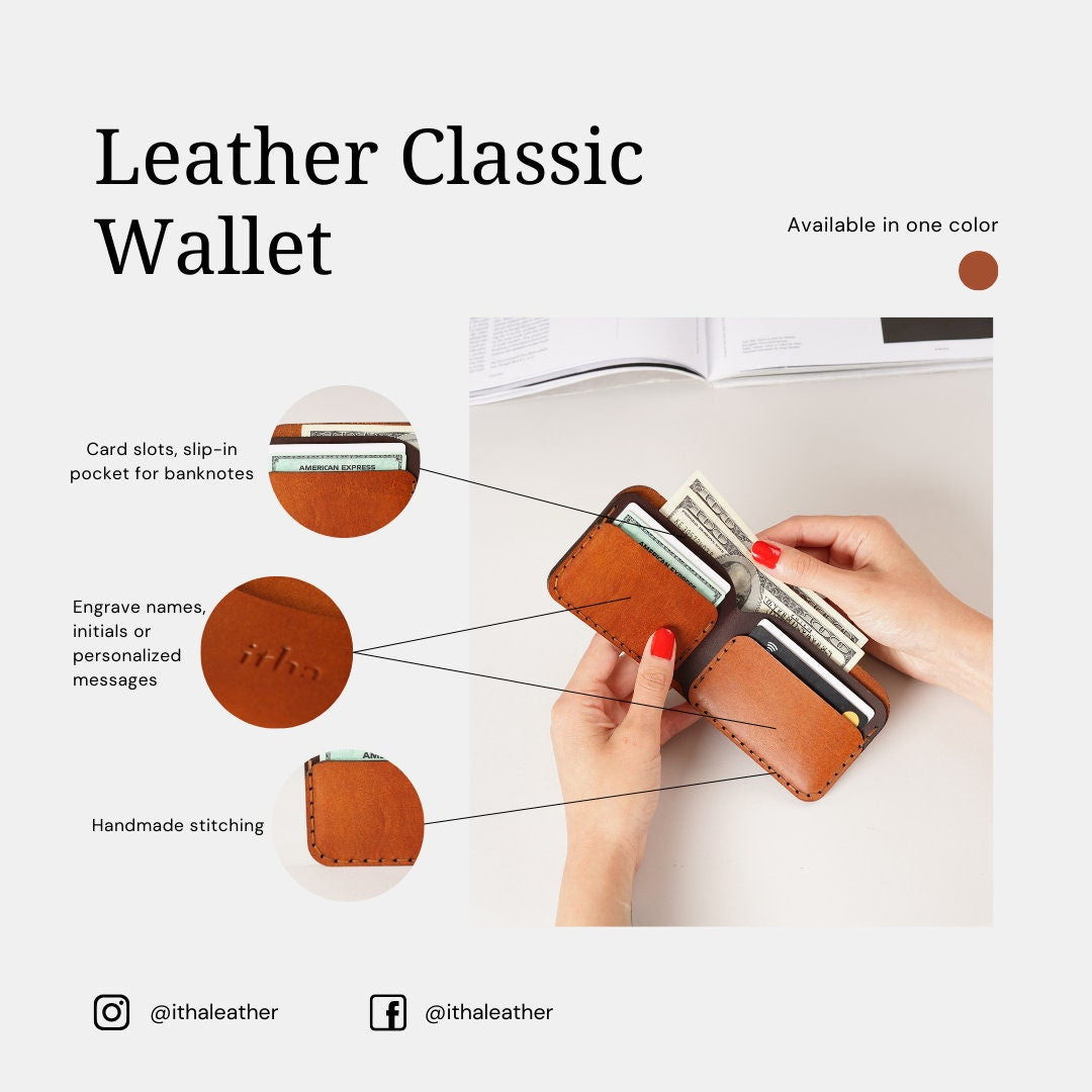 Cowhide Leather Slim Bifold Wallet