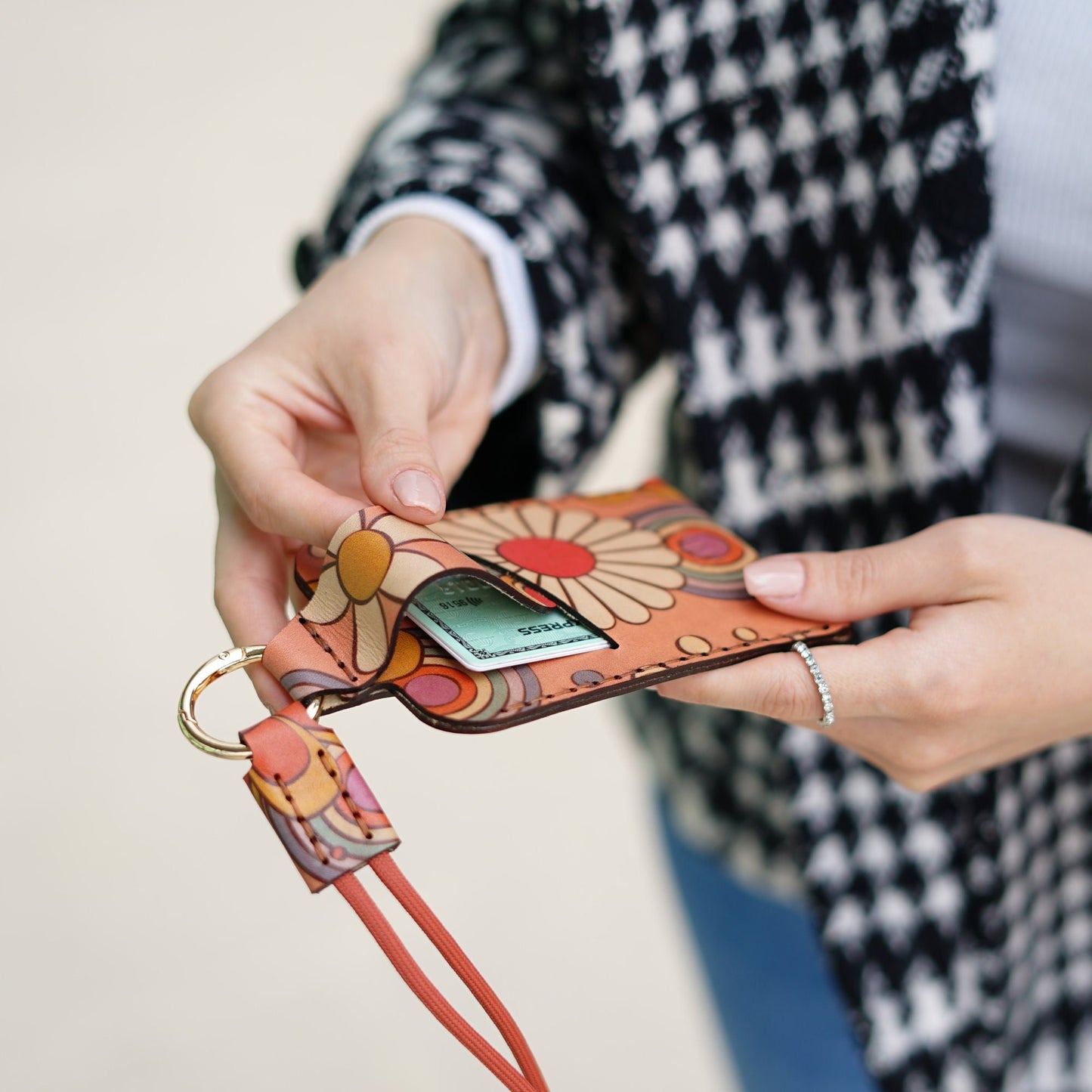 Custom Leather Card Wallet with Neck Strap