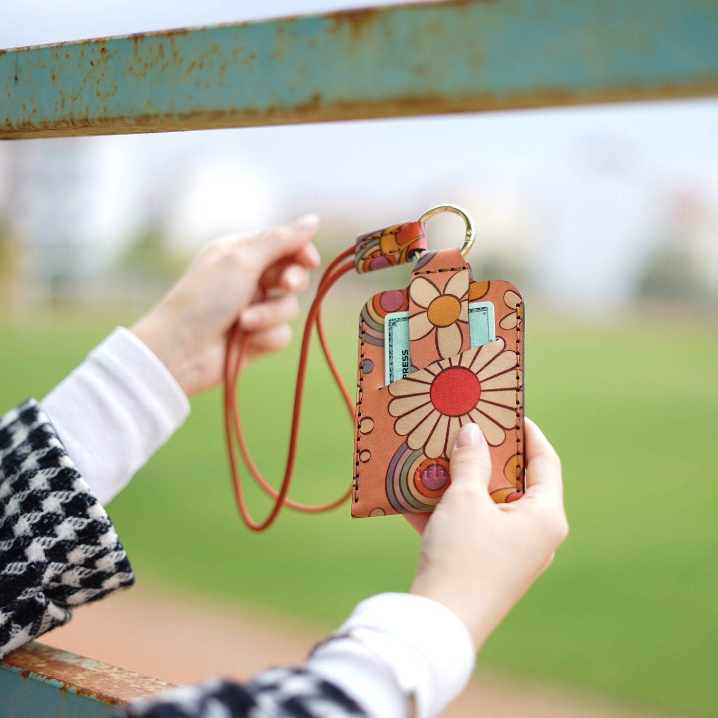 Custom Leather Card Wallet with Neck Strap